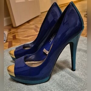 Mossimo Womens Stiletto Heels Shoes Size 8 Slip On Blue/Teal Peep Toe